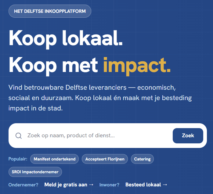 Voorbeeld van het Delftse inkoopplatform InBlauw